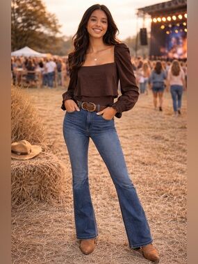 Gianni Bini Mila Drapey Viscose Square Neck Long Sleeve Woven Top Femenine Fall